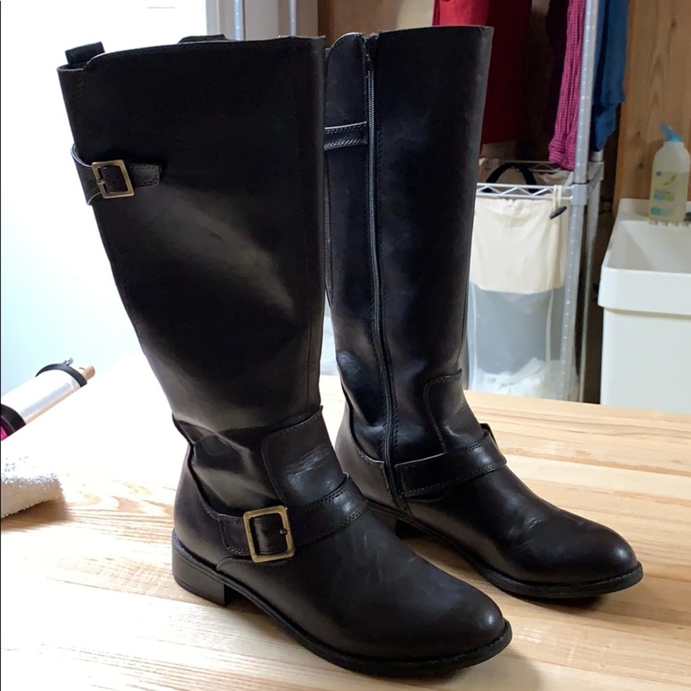 Brown leather boots